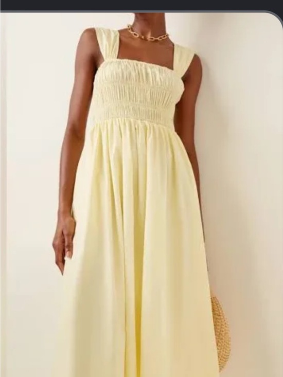 STAUD Dresses & Skirts - STAUD Pale Yellow Smocked Square-Neck Maxi Dress